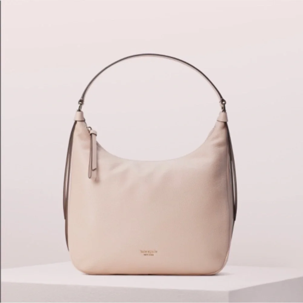 Kate Spade New York Lake Large Hobo Bag Pebbled Leather Pink Pockets Zip Close